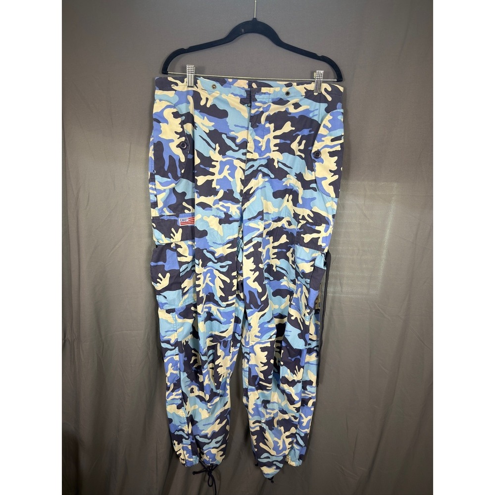 UFO Blue Camo Cargo Pants Mens Medium Streetwear Rave Y2K Camouflage